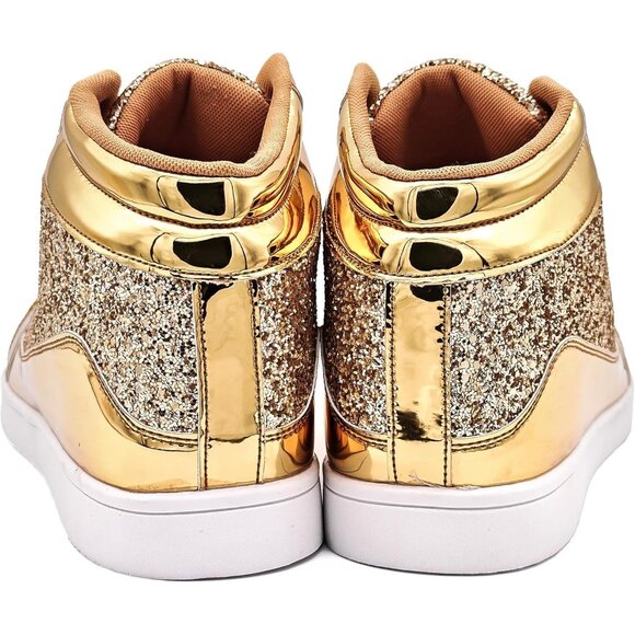 Igxx Men Gold High Top Bling Glitter Party Disco Retro Metallic Gold Sneakers - Picture 4 of 6